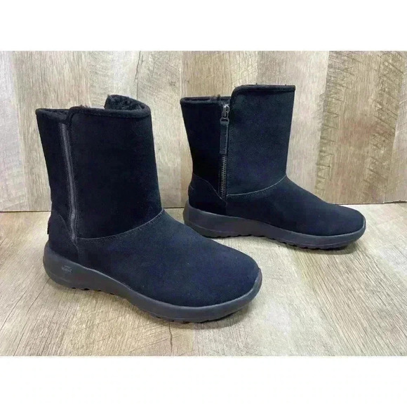 Skechers Womens 6 On-The-Go Joy Suede Goga Mat Air Cooled Boots Shoes Faux Fur - Picture 4 of 10